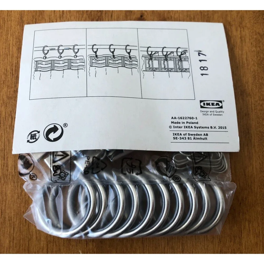 Ikea SYRLIG Curtain Ring Set 10-pack w/Hooks & Clips Metal 1